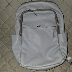 Tumi Daniella Baby Blue Leather Voyager Backpack.